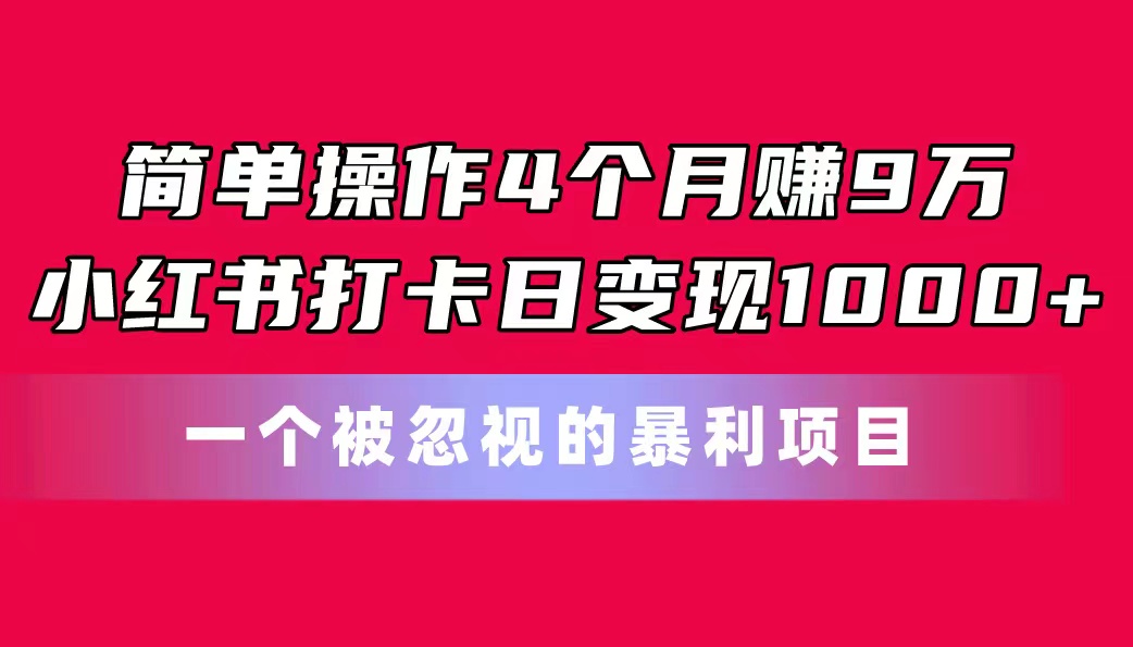 简单操作4个月赚9万！小红书打卡日变现1000+！一个被忽视的暴力项目-资源V站