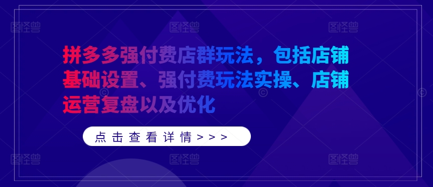 拼多多强付费店群玩法，包括店铺基础设置、强付费玩法实操、店铺运营复盘以及优化-资源V站
