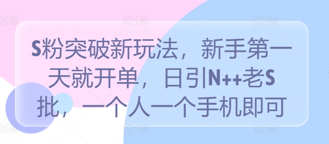 S粉突破新玩法，新手第一天就开单，日引N++老S批，一个人一个手机即可【揭秘】-资源V站