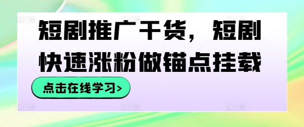 短剧推广干货，短剧快速涨粉做锚点挂载-资源V站