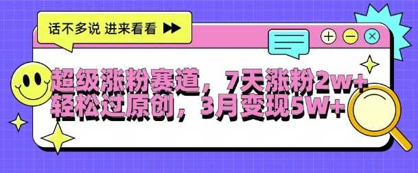 超级涨粉赛道，每天半小时，7天涨粉2W+，轻松过原创，三月变现5W+【揭秘】-资源V站