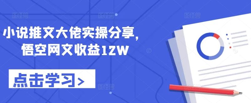 小说推文大佬实操分享，悟空网文收益12W-资源V站