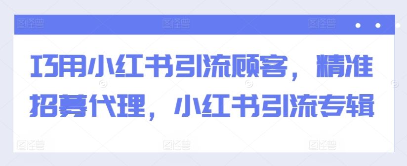 巧用小红书引流顾客，精准招募代理，小红书引流专辑-资源V站