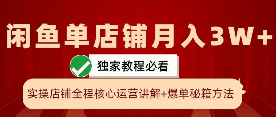 闲鱼单店铺月入3W+实操展示，爆单核心秘籍，一学就会【揭秘】-资源V站