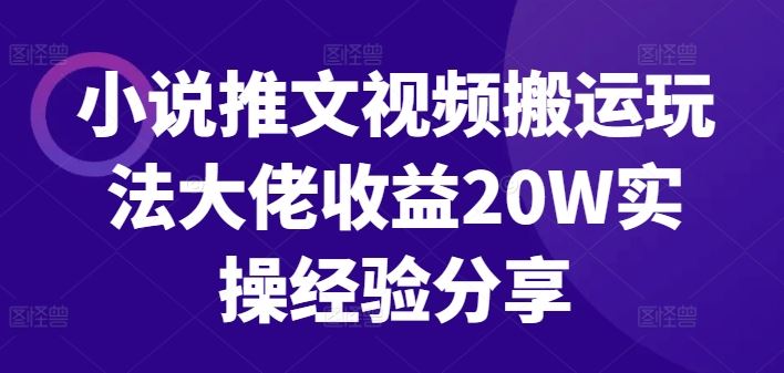 小说推文视频搬运玩法大佬收益20W实操经验分享-资源V站