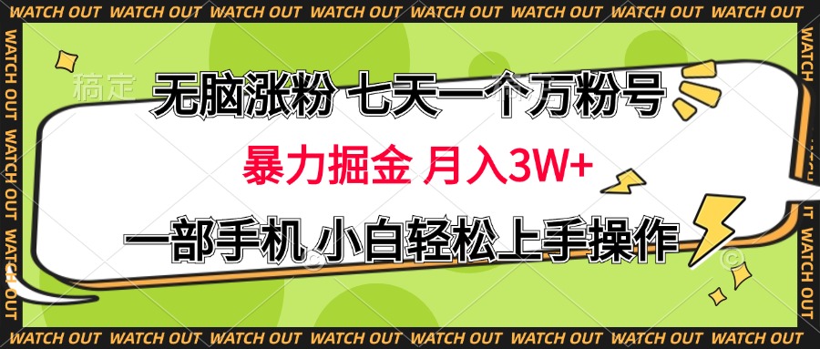 无脑涨粉 七天一个万粉号 暴力掘金 月入三万+，一部手机小白轻松上手操作-资源V站