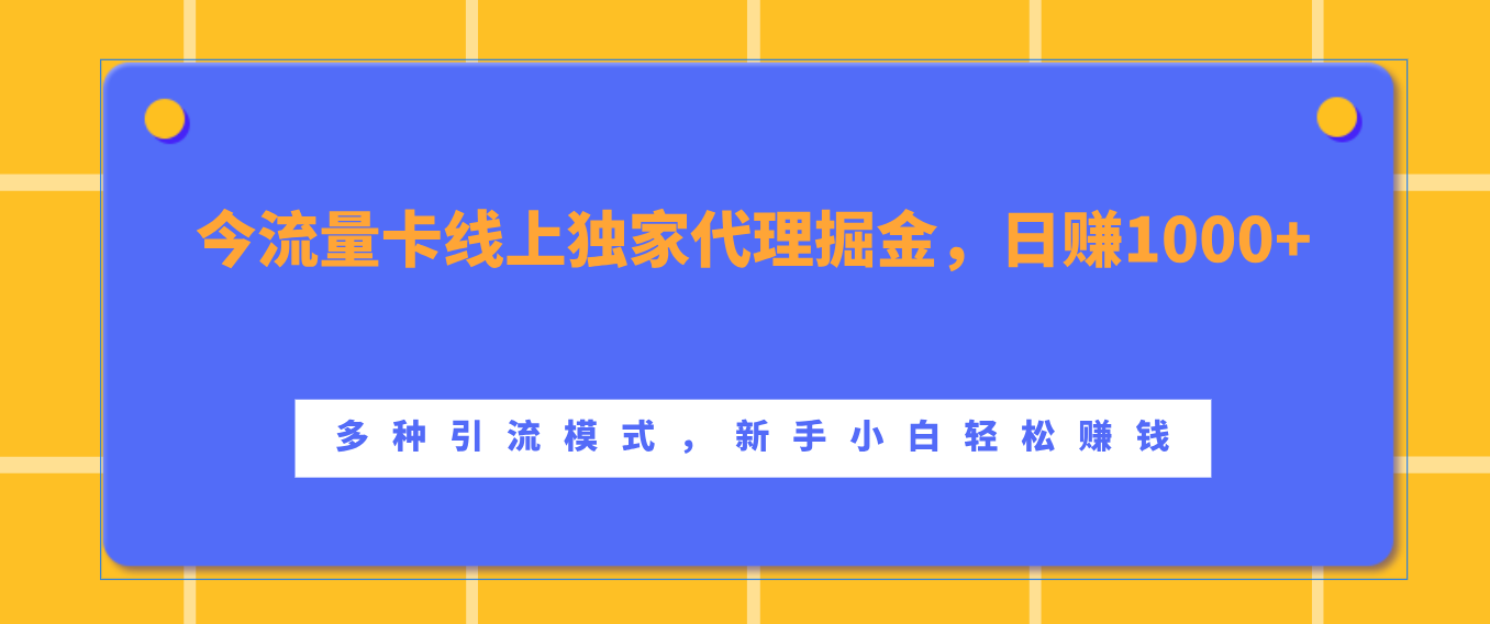 流量卡线上独家代理掘金，日赚1000+ ，多种引流模式，新手小白轻松赚钱-资源V站