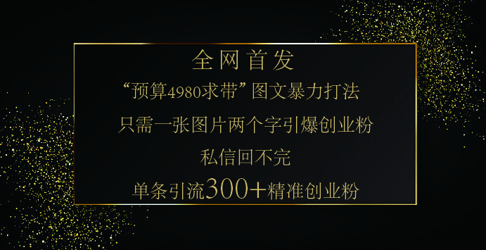 小红书，“预算 4980 带我飞” 的神奇图片引流法，堪称涨粉核武器！只需一张图，就能单条笔记凭借此方法，轻松引流 300 + 精准创业粉！-资源V站
