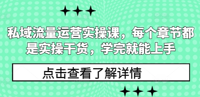 私域流量运营实操课，每个章节都是实操干货，学完就能上手-资源V站