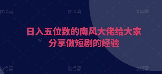 日入五位数的南风大佬给大家分享做短剧的经验-资源V站