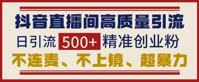 抖音直播间引流创业粉，无需连麦、不用上镜、超暴力，日引流500+高质量精准创业粉-资源V站