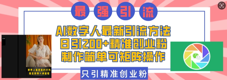 AI数字人最新引流方法，日引200+精准创业粉，制作简单可矩阵操作-资源V站