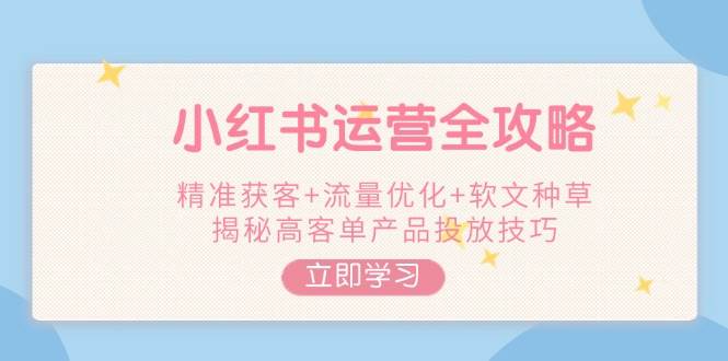小红书运营全攻略，精准获客+流量优化+软文种草，揭秘高客单产品投放技巧-资源V站