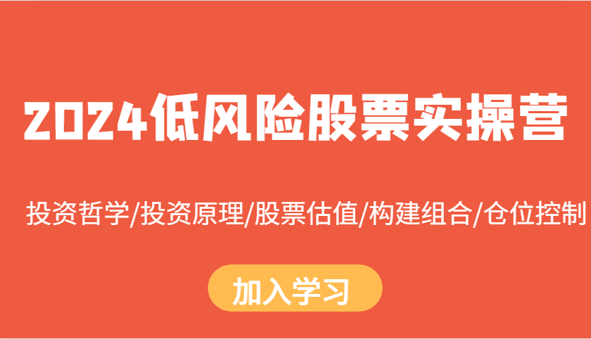 2024低风险股票实操营：投资哲学/投资原理/股票估值/构建组合/仓位控制-资源V站