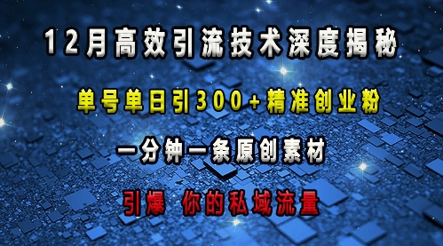 最新高效引流技术深度揭秘 ，单号单日引300+精准创业粉，一分钟一条原创素材，引爆你的私域流量-资源V站