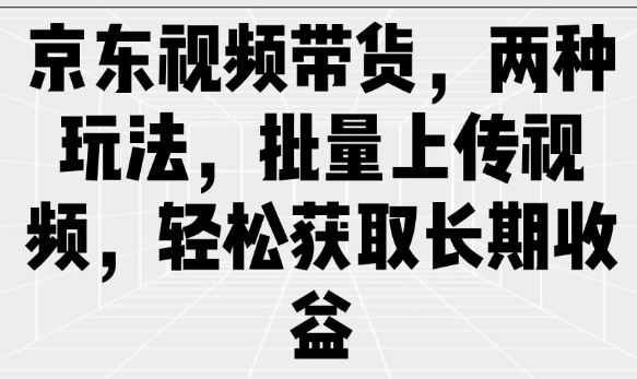京东视频带货，两种玩法，批量上传视频，轻松获取长期收益-资源V站