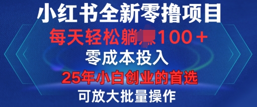 小红书全新纯零撸项目，只要有号就能玩，可放大批量操作，轻松日入100+【揭秘】-资源V站
