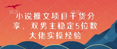 小说推文项目干货分享，双男主稳定5位数大佬实操经验-资源V站
