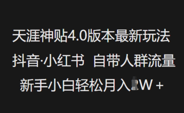 天涯神贴4.0版本最新玩法，抖音·小红书自带人群流量，新手小白轻松月入过W-资源V站