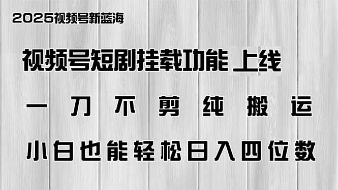 视频号短剧挂载功能上线，一刀不剪纯搬运，小白也能轻松日入四位数-资源V站
