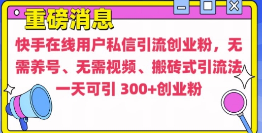 快手最新引流创业粉方法，无需养号、无需视频、搬砖式引流法【揭秘】-资源V站