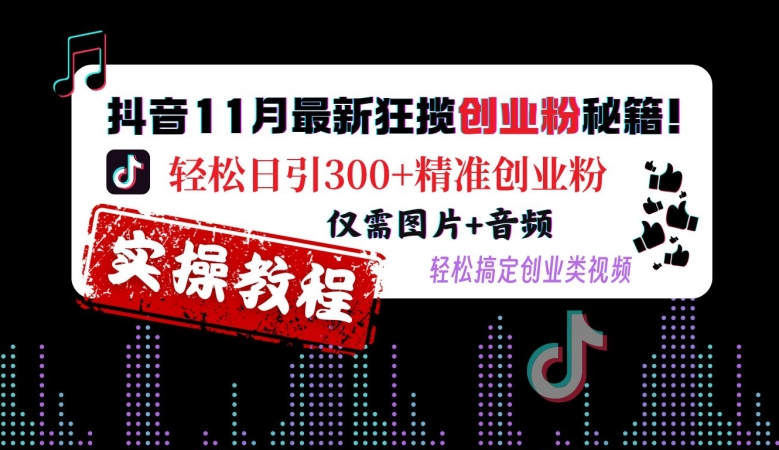 抖音11月最新狂揽创业粉秘籍，轻松日引300+精准创业粉，仅需图片+音频，轻松搞定创业类视频-资源V站