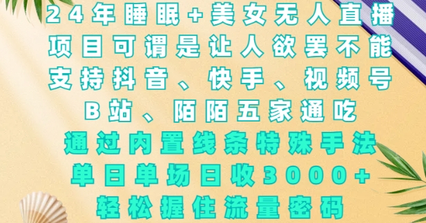 2024年睡眠+美女无人直播，通过内置线条特殊手法，单场日收3k+，轻松握住流量密码【揭秘】-资源V站