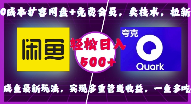 0成本扩容网盘+免费会员，卖技术，拉新，咸鱼最新玩法，实现多重管道收益，一鱼多吃，轻松日入500+-资源V站