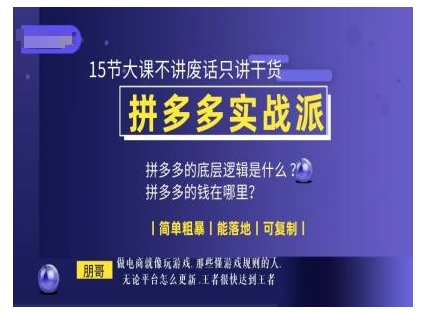朋哥电商(拼多多实战派)，15节大课不讲废话只讲干货，简单粗暴 能落地 可复制-资源V站