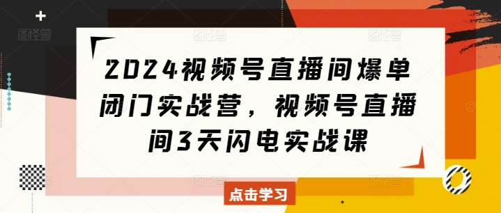 2024视频号直播间爆单闭门实战营，视频号直播间3天闪电实战课-资源V站