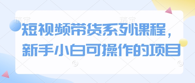 短视频带货系列课程，新手小白可操作的项目-资源V站