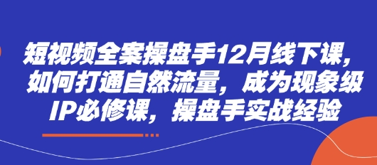 短视频全案操盘手12月线下课，如何打通自然流量，成为现象级IP必修课，操盘手实战经验-资源V站