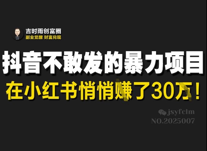 抖音不敢发的暴利项目，在小红书悄悄挣了30W-资源V站