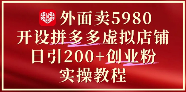 外面卖5980开设拼多多虚拟店铺：单日引流200+创业付费粉实战教程-资源V站