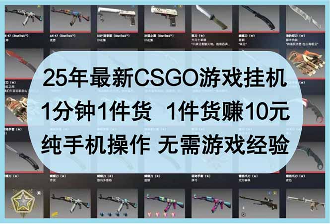25年最新CSGO游戏挂机，1分钟1件货，1件货赚10元 纯手机操作 无需游戏经验-资源V站