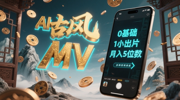 AI一键生成古风音乐MV，0剪辑基础1小时出片，多种变现渠道，一部手机月入5位数-资源V站