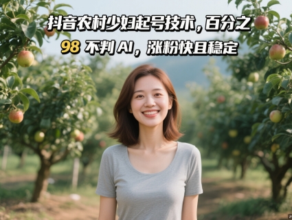 抖音农村少妇起号技术，百分之98不判AI，涨粉快且稳定-资源V站