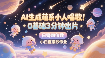 AI生成萌系小人唱歌，0基础3分钟出片，28个作品涨粉8.9W，单条最高19W赞，日入四位数，小白直接抄作业-资源V站