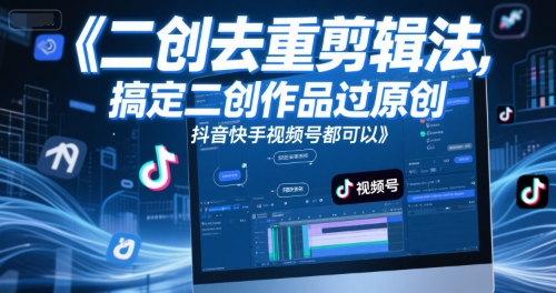 短视频二创去重剪辑法，搞定二创作品过原创，抖音快手视频号都可以-资源V站