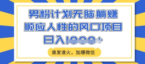 男粉计划无脑躺Z，顺应人性的风口项目，谁发谁火，加爆微信，日入多张【揭秘】-资源V站