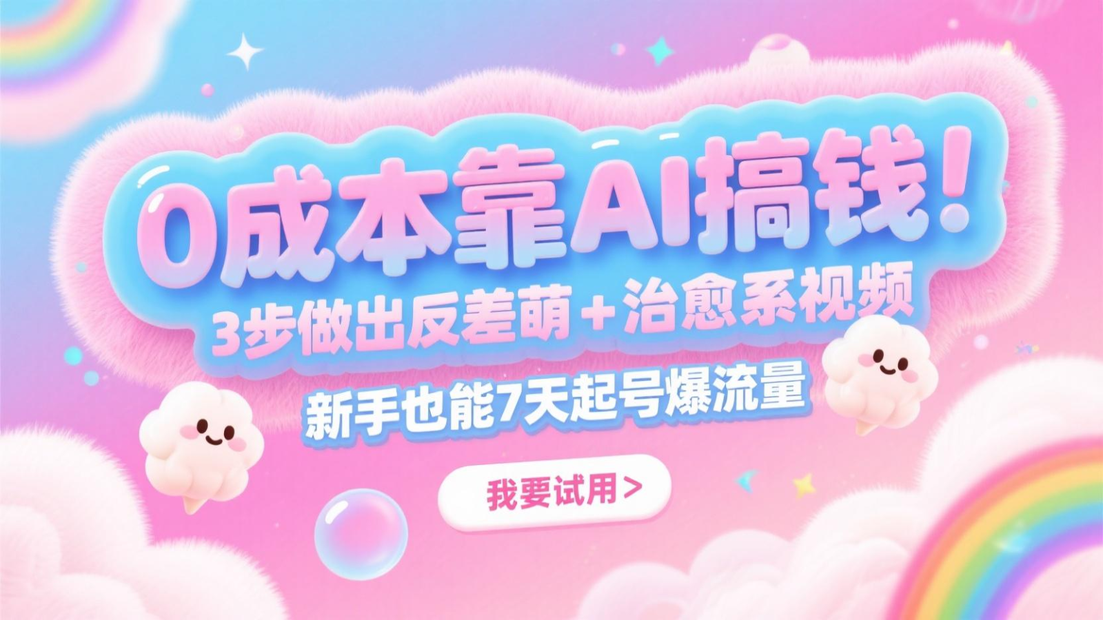 0成本靠AI搞钱！3步做出反差萌+治愈系视频，新手也能7天起号爆流量，月入5位数-资源V站
