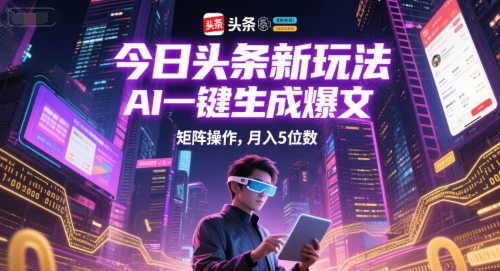 今日头条新玩法，AI一键生成爆文，矩阵操作，月入5位数-资源V站