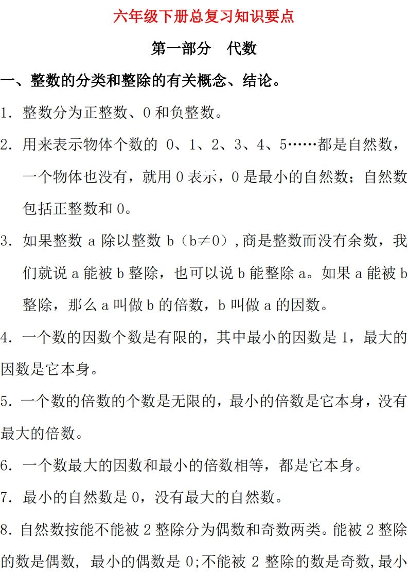 【总复习知识汇总】六下数学西师版-资源V站
