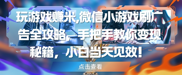 玩游戏挣米，微信小游戏刷广告全攻略，手把手教你变现秘籍，小白当天见效-资源V站