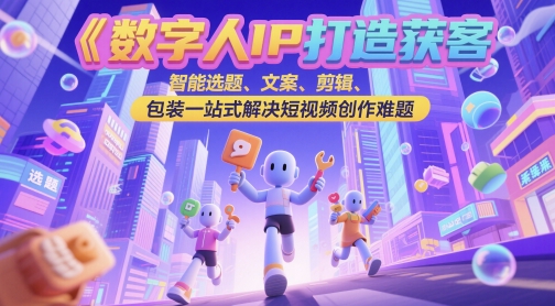 数字人IP打造获客变现实操课，智能选题、文案、剪辑、包装一站式解决短视频创作难题-资源V站