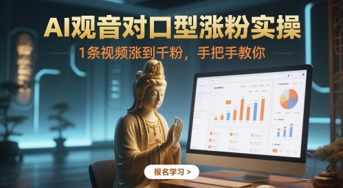 AI观音对口型涨粉实操，1条视频涨到千粉，手把手教你-资源V站