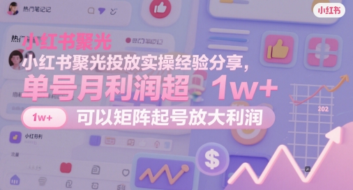 小红书聚光投放实操经验分享，单号月利润超1w+，可以矩阵起号放大利润-资源V站