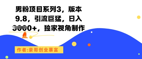 男粉项目系列3，版本9.8，引流巨猛，日入1k+，独家视角制作-资源V站