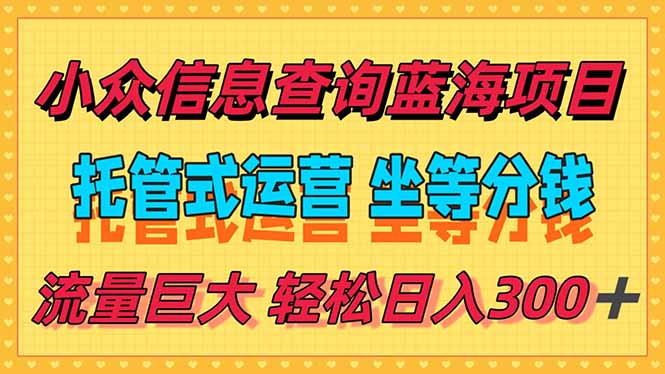 稳定日入300＋，小众信息查询蓝海项目，全程懒人式托管，解放你的时间-资源V站