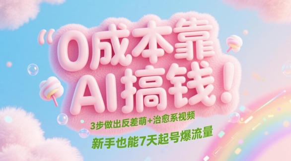 0成本靠AI搞钱！3步做出反差萌+治愈系视频，新手也能7天起号爆流量-资源V站